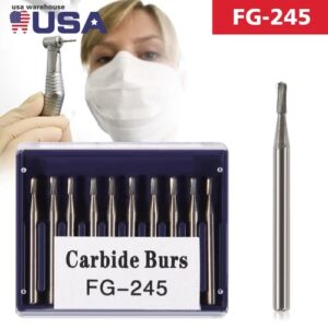 Crisp – 10X Dental Round Carbide Steel Drills Burs Fg-245 Bur For High Speed Handpiece
