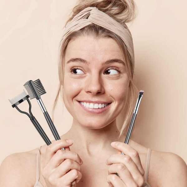Emlimny Eyebrow Brush Eyelash Separator Brow Comb & Lash Spoolie Professional Eye Makeup Tools (3 Pieces Set)