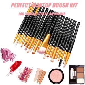 Makeup Brushes Set 20 PCS, Eyeliner Eyeshadow Blending Brush, Wool MakeUp Brush Set ,Powder Face Foundation Eyeshadow Eyeliner Lip Cosmetic Brushes