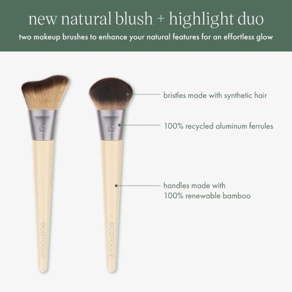 EcoTools Blush + Highlight Brush Duo, Face Makeup Brushes, 2 Piece Set