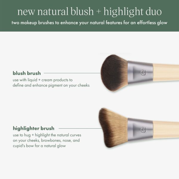 EcoTools Blush + Highlight Brush Duo, Face Makeup Brushes, 2 Piece Set