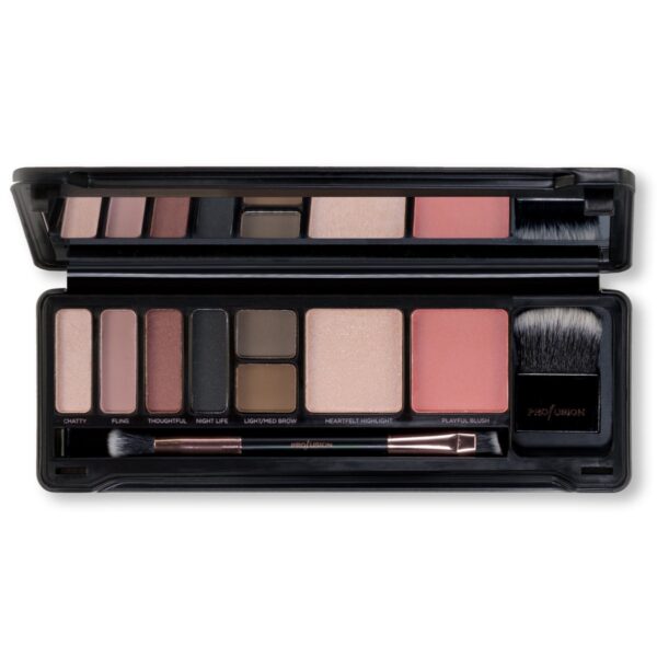 Profusion Cosmetics Glam Face 8 Shade Eyes and Face Makeup Case with 1 Dual-Ended Brush and 1 Mini Face Brush