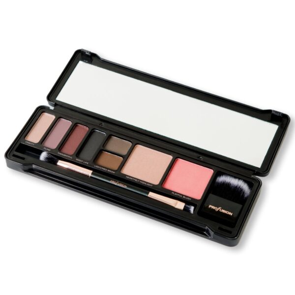Profusion Cosmetics Glam Face 8 Shade Eyes and Face Makeup Case with 1 Dual-Ended Brush and 1 Mini Face Brush