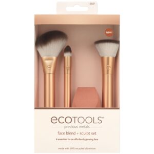 EcoTools Precious Metals Face Blend + Sculpt Kit, Face Makeup Brushes, 4 Piece Set