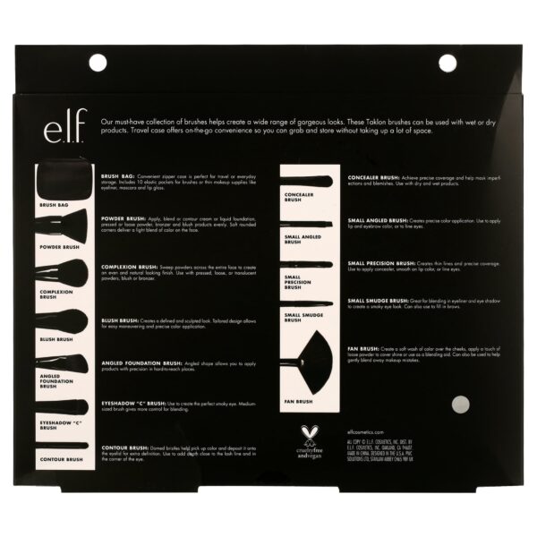 e.l.f. 11 Piece Brush Collection Includes 1 Brush Bag and 11 Makeup Brushes – 11pc
