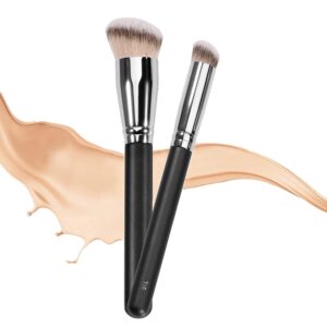 Under Eye Concealer Brush & Foundation Brush for Liquid Makeup, 2PCS Dense Synthetic Angled Flat Top Kabuki Blending Makeup Brush, for Buffing and Setting Liquid, Cream and Powder