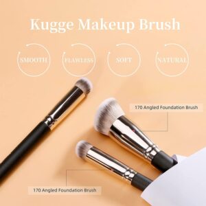 Under Eye Concealer Brush & Foundation Brush for Liquid Makeup, 2PCS Dense Synthetic Angled Flat Top Kabuki Blending Makeup Brush, for Buffing and Setting Liquid, Cream and Powder