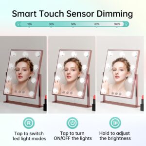 FUNTOUCH Hollywood Vanity Makeup Mirror with 12 Bulbs & 3 Colors Lighting, 16.14"x11.81" Tabletop Mirror, Smart Touch Control & 360° Rotatio - Image 10