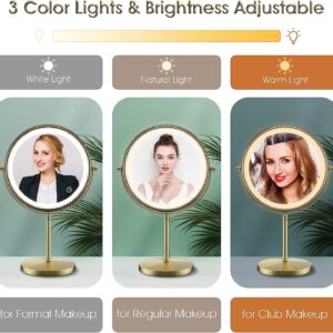 MATEPROX 8" Lighted Makeup Mirror with Stand, 1X 10X Magnifying Mirror Double Side, Detachable Table Top Vanity Mirror- Brushed Gold - Image 3