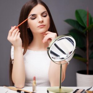 MATEPROX 8" Lighted Makeup Mirror with Stand, 1X 10X Magnifying Mirror Double Side, Detachable Table Top Vanity Mirror- Brushed Gold - Image 4