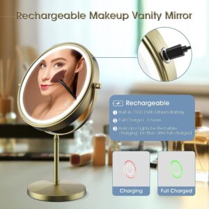 MATEPROX 8" Lighted Makeup Mirror with Stand, 1X 10X Magnifying Mirror Double Side, Detachable Table Top Vanity Mirror- Brushed Gold - Image 6
