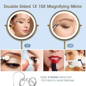 MATEPROX 8" Lighted Makeup Mirror with Stand, 1X 10X Magnifying Mirror Double Side, Detachable Table Top Vanity Mirror- Brushed Gold - Image 7
