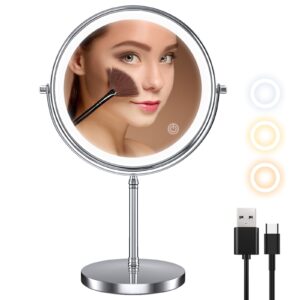 MATEPROX 8" Lighted Makeup Mirror with Stand, 1X 10X Magnifying Mirror Double Side, Detachable Table Top Vanity Mirror- Brushed Gold - Image 8