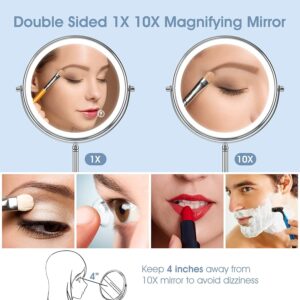 MATEPROX 8" Lighted Makeup Mirror with Stand, 1X 10X Magnifying Mirror Double Side, Detachable Table Top Vanity Mirror- Brushed Gold - Image 14