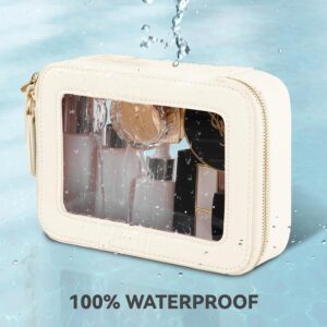 Clear Makeup Bag Cosmetic Organizer Case Waterproof Travel Toiletry Bag Skincare Pouch with Golden Zipper(Beige) - Image 5