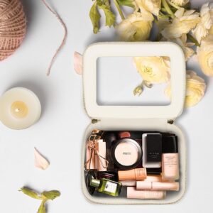 Clear Makeup Bag Cosmetic Organizer Case Waterproof Travel Toiletry Bag Skincare Pouch with Golden Zipper(Beige) - Image 8
