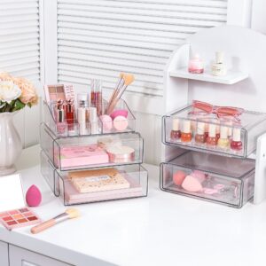 Vtopmart 4 Tier Clear Makeup Organizer with Drawer, Plastic Cosmetic Storage, Beauty Holder - Image 4