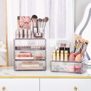 Vtopmart 4 Tier Clear Makeup Organizer with Drawer, Plastic Cosmetic Storage, Beauty Holder - Image 6