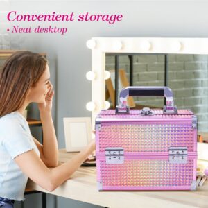 Lightweight Cosmetic Box Makeup Train Case Lockable Makeup Case Organizer 2 Trays Makeup Storage with Mirror Locking for Portable Makeup Storage Box - Image 4
