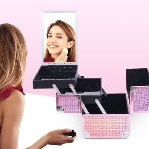 Lightweight Cosmetic Box Makeup Train Case Lockable Makeup Case Organizer 2 Trays Makeup Storage with Mirror Locking for Portable Makeup Storage Box - Image 5