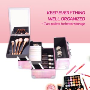 Lightweight Cosmetic Box Makeup Train Case Lockable Makeup Case Organizer 2 Trays Makeup Storage with Mirror Locking for Portable Makeup Storage Box - Image 8