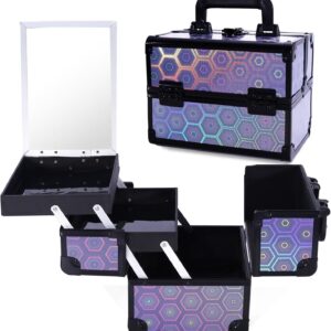 Lightweight Cosmetic Box Makeup Train Case Lockable Makeup Case Organizer 2 Trays Makeup Storage with Mirror Locking for Portable Makeup Storage Box - Image 9