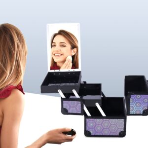 Lightweight Cosmetic Box Makeup Train Case Lockable Makeup Case Organizer 2 Trays Makeup Storage with Mirror Locking for Portable Makeup Storage Box - Image 16