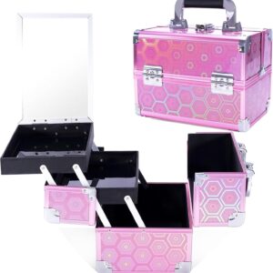 Lightweight Cosmetic Box Makeup Train Case Lockable Makeup Case Organizer 2 Trays Makeup Storage with Mirror Locking for Portable Makeup Storage Box - Image 17
