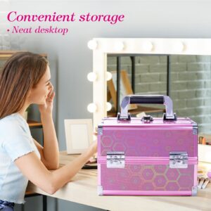 Lightweight Cosmetic Box Makeup Train Case Lockable Makeup Case Organizer 2 Trays Makeup Storage with Mirror Locking for Portable Makeup Storage Box - Image 18