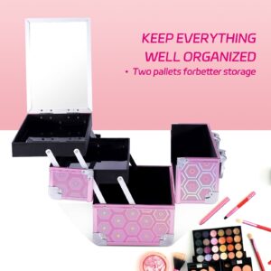 Lightweight Cosmetic Box Makeup Train Case Lockable Makeup Case Organizer 2 Trays Makeup Storage with Mirror Locking for Portable Makeup Storage Box - Image 19