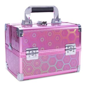 Lightweight Cosmetic Box Makeup Train Case Lockable Makeup Case Organizer 2 Trays Makeup Storage with Mirror Locking for Portable Makeup Storage Box - Image 20