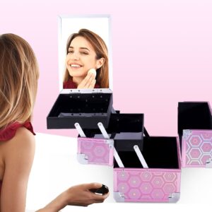 Lightweight Cosmetic Box Makeup Train Case Lockable Makeup Case Organizer 2 Trays Makeup Storage with Mirror Locking for Portable Makeup Storage Box - Image 24