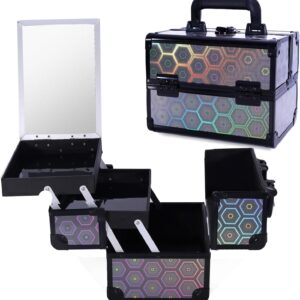 Lightweight Cosmetic Box Makeup Train Case Lockable Makeup Case Organizer 2 Trays Makeup Storage with Mirror Locking for Portable Makeup Storage Box - Image 25