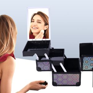 Lightweight Cosmetic Box Makeup Train Case Lockable Makeup Case Organizer 2 Trays Makeup Storage with Mirror Locking for Portable Makeup Storage Box - Image 32