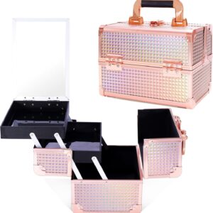 Lightweight Cosmetic Box Makeup Train Case Lockable Makeup Case Organizer 2 Trays Makeup Storage with Mirror Locking for Portable Makeup Storage Box - Image 33