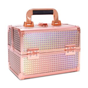 Lightweight Cosmetic Box Makeup Train Case Lockable Makeup Case Organizer 2 Trays Makeup Storage with Mirror Locking for Portable Makeup Storage Box - Image 34