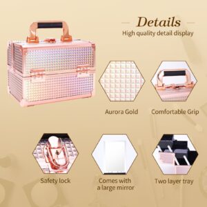 Lightweight Cosmetic Box Makeup Train Case Lockable Makeup Case Organizer 2 Trays Makeup Storage with Mirror Locking for Portable Makeup Storage Box - Image 35