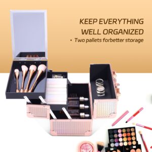 Lightweight Cosmetic Box Makeup Train Case Lockable Makeup Case Organizer 2 Trays Makeup Storage with Mirror Locking for Portable Makeup Storage Box - Image 36