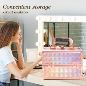 Lightweight Cosmetic Box Makeup Train Case Lockable Makeup Case Organizer 2 Trays Makeup Storage with Mirror Locking for Portable Makeup Storage Box - Image 38