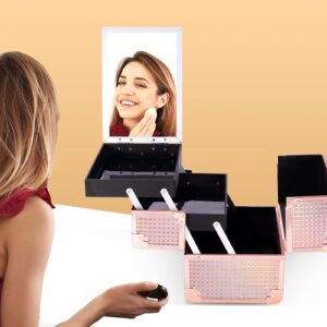 Lightweight Cosmetic Box Makeup Train Case Lockable Makeup Case Organizer 2 Trays Makeup Storage with Mirror Locking for Portable Makeup Storage Box - Image 39