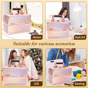 Lightweight Cosmetic Box Makeup Train Case Lockable Makeup Case Organizer 2 Trays Makeup Storage with Mirror Locking for Portable Makeup Storage Box - Image 40