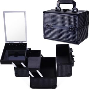 Lightweight Cosmetic Box Makeup Train Case Lockable Makeup Case Organizer 2 Trays Makeup Storage with Mirror Locking for Portable Makeup Storage Box - Image 41