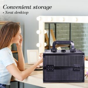 Lightweight Cosmetic Box Makeup Train Case Lockable Makeup Case Organizer 2 Trays Makeup Storage with Mirror Locking for Portable Makeup Storage Box - Image 46