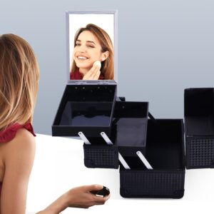 Lightweight Cosmetic Box Makeup Train Case Lockable Makeup Case Organizer 2 Trays Makeup Storage with Mirror Locking for Portable Makeup Storage Box - Image 47