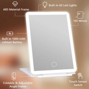 COOLJEEN Rechargeable Travel Makeup Vanity Mirror with 60 Led Lights Portable Rectangle White 7.9'' - Image 4