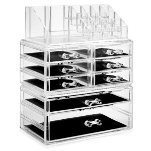 Casafield Cosmetic Makeup Organizer & Jewelry Storage Display Case, Clear Acrylic