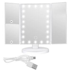 Makeup Mirror with Lights, Lighted Makeup Mirror with 22Pcs LED Lights, 2X 3X Magnifying Makeup Mirror, Dual Power Supply Light Up Vanity Mirror - Image 8