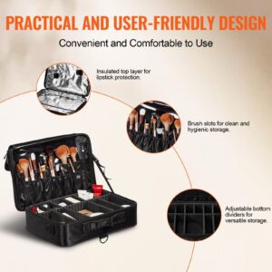 SKYSHALO Makeup Train Case, 18 inch Black Makeup Organizer Bag with Handle Adjustable Dividers Dedicated Portable Brush Holder Professional Waterproof Carryable - Image 5
