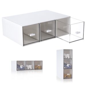 Small Stackable Storage Drawers, Bangcool Clear Storage Bins with 3 Drawers Bathroom Organizers Multifunctional Vanity Counter Desktop Makeup Organizer - Image 7