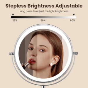 Ouwald Lighted Makeup Mirror with 10X Magnification, 8" Height Adjustable Double Sided Make up Mirror with 3 Colors LED Light Brightness Adjustable, 360°Rotation Vanity Mirror - Image 4